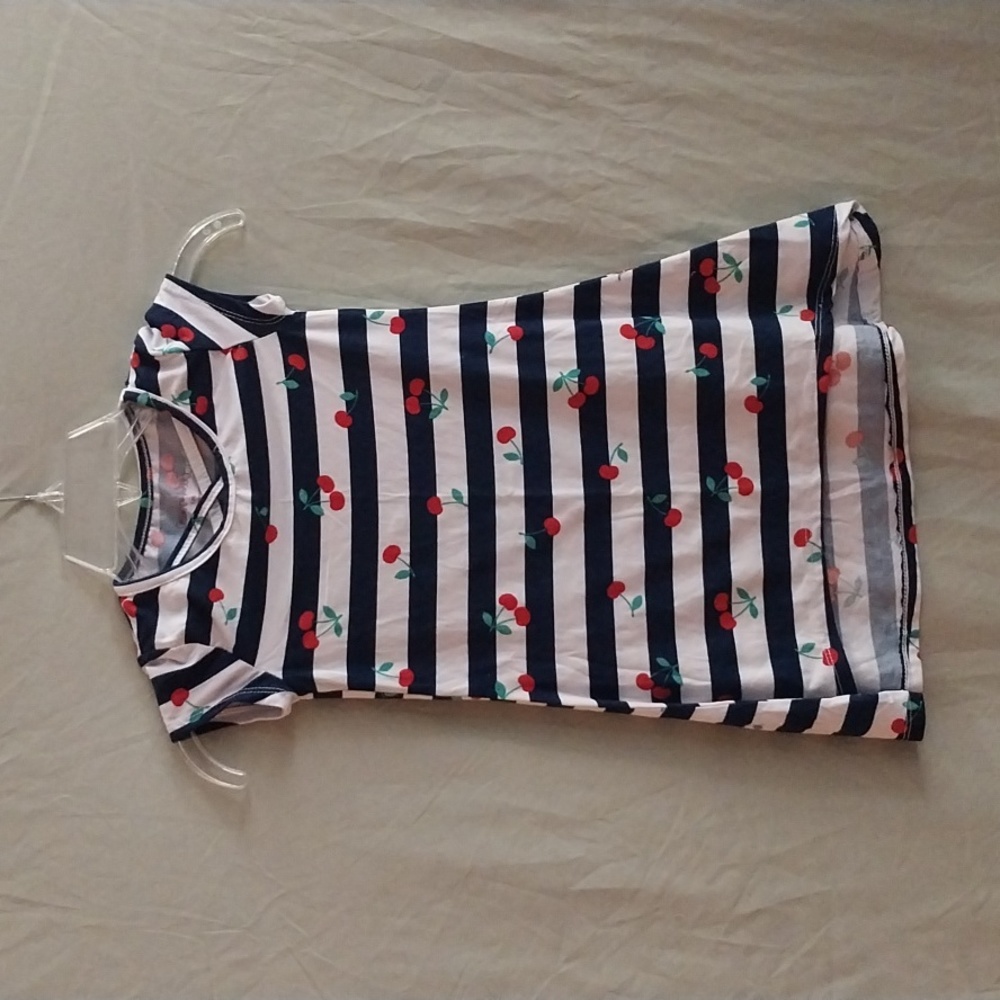 Girls Colette Lilly blue and white striped dress with cherries size S (4)